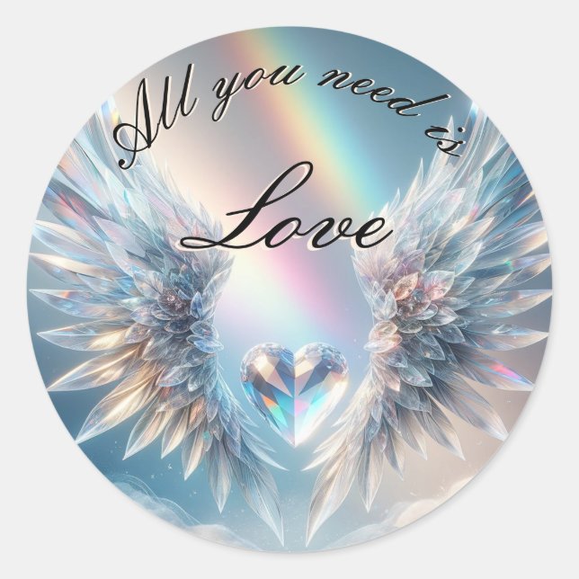 All You Need is Love Heart and Angel Wings Classic Round Sticker (Front)