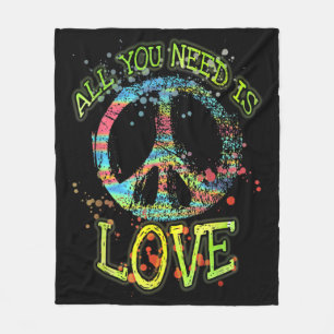 All You Need Is Love Hippie Fleece Blanket