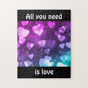All You Need is Love Pink Purple Hearts Puzzle