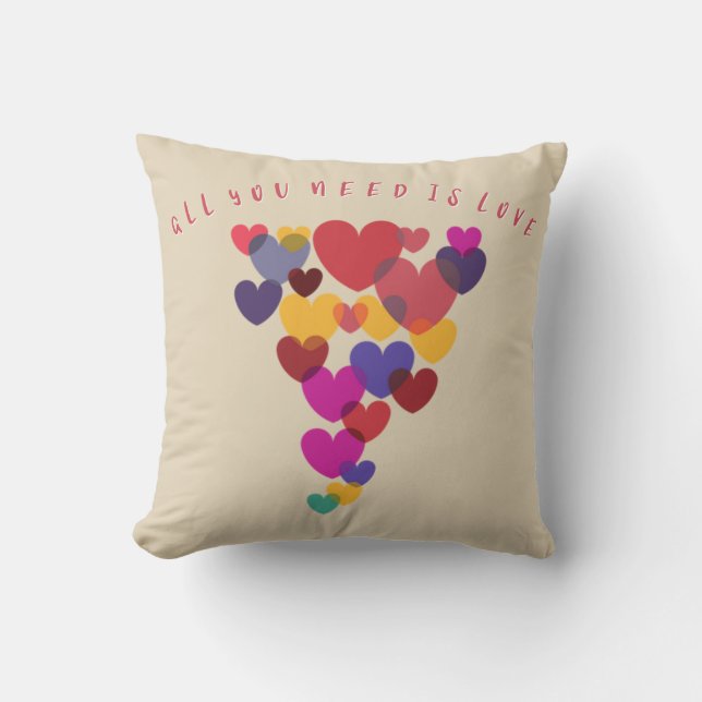 All You Need is Love Quote Floating Hearts Throw Pillow (Front)
