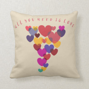 All You Need is Love Quote Floating Hearts Throw Pillow