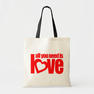 "all you need is love" red graphic tote bag