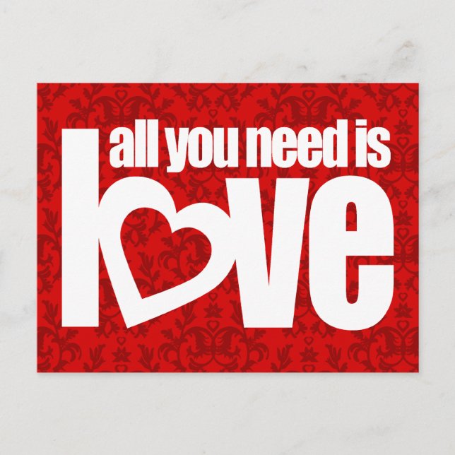 "all you need is love" red white slogan postcard (Front)
