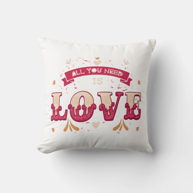 All You Need Is Love Retro Floral Design Throw Pillow (Front)
