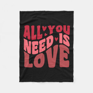 All You Need Is Love Retro Style Valentine's Day Fleece Blanket