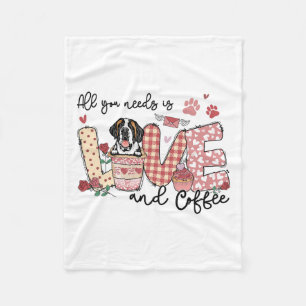 All You Need Is Love Saint Bernard And Coffee Vale Fleece Blanket