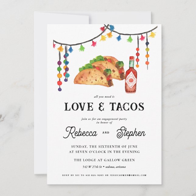 All You Need Is Love & Tacos | Engagement Party Invitation (Front)