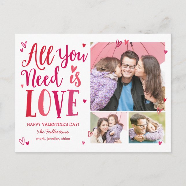 All You Need Is Love Valentine's Day Postcard (Front)