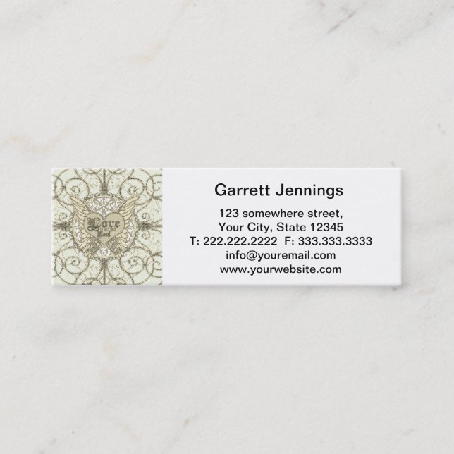 All You Need is Love with Angel Wings & Heart Mini Business Card (Front)
