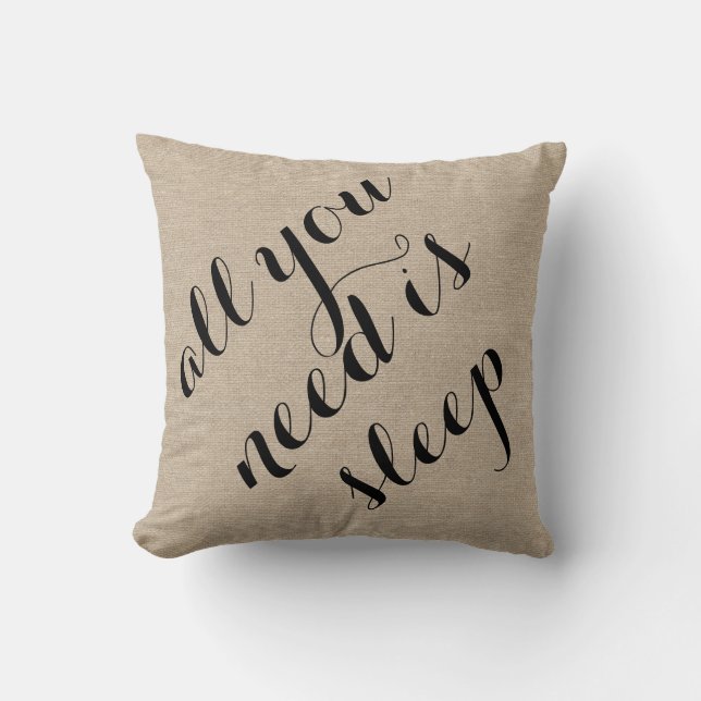 All you need is sleep burlap linen rustic chic jut throw pillow (Front)