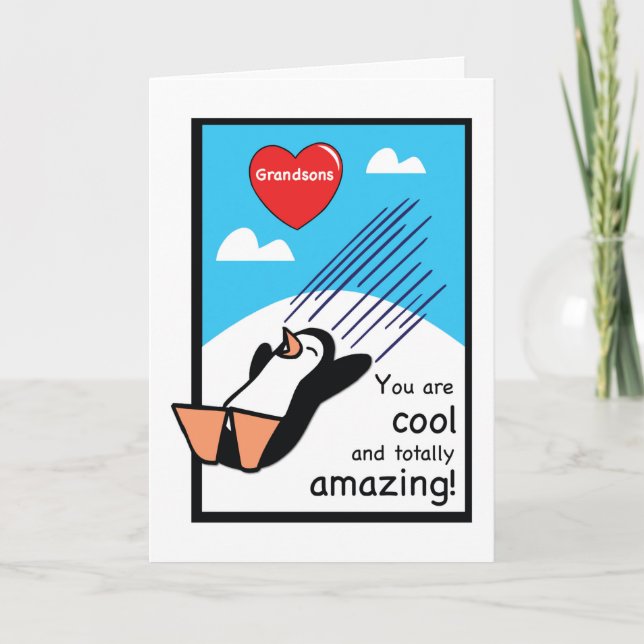All Your Grandsons Cool Valentine Penguin Card (Front)
