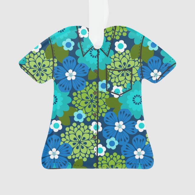 Allana Garden Hawaiian Floral Aloha Shirt- Blue Ornament (Front)