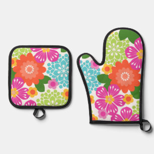 Allana Garden Hawaiian Graphical Floral - Brights Oven Mitt & Pot Holder Set