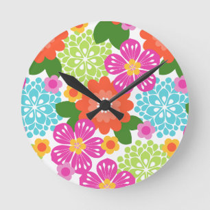 Allana Garden Hawaiian Graphical Floral - Brights Round Clock