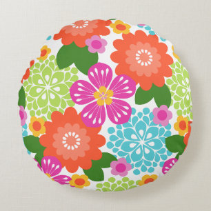 Allana Garden Hawaiian Graphical Floral - Brights Round Pillow