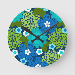 Allana Garden Hawaiian Graphical Floral - Navy Round Clock