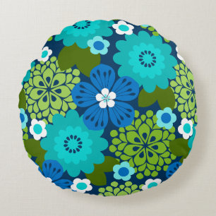 Allana Garden Hawaiian Graphical Floral - Navy Round Pillow