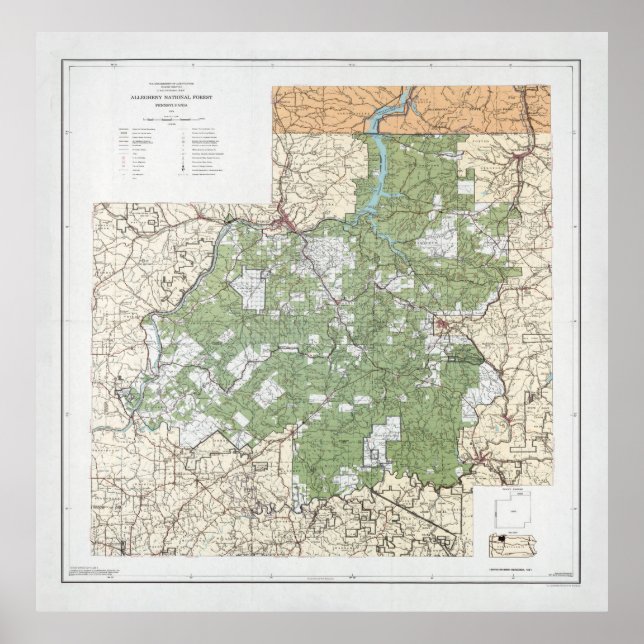 Allegheny National Forest Map (1974) Pennsylvania  Poster (Front)
