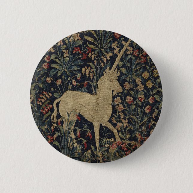 Allegorical "Millefleurs" Tapestry with Animals 2 Inch Round Button (Front)