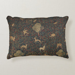 Allegorical Millefleurs Tapestry with Animals Accent Pillow