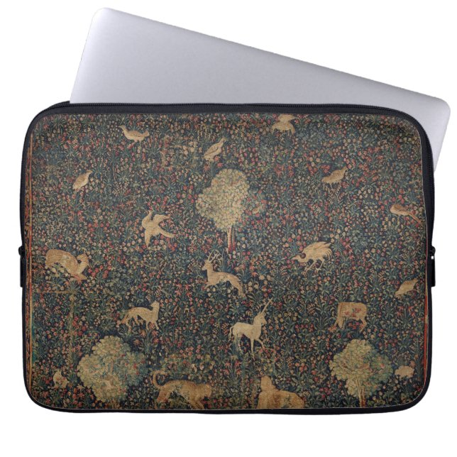 Allegorical Millefleurs Tapestry with Animals Laptop Sleeve (Front)