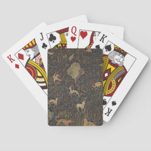 Allegorical Millefleurs Tapestry with Animals Playing Cards