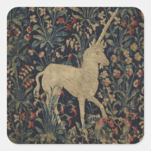 Allegorical "Millefleurs" Tapestry with Animals Square Sticker
