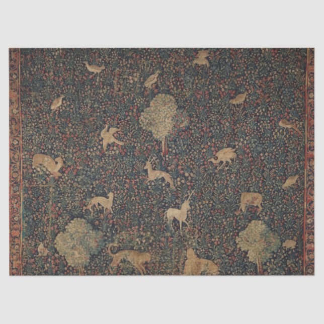 Allegorical Millefleurs Tapestry with Animals Tissue Paper (Front)
