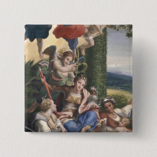 Allegory of the Virtues, c.1529-30 2 Inch Square Button (Front)