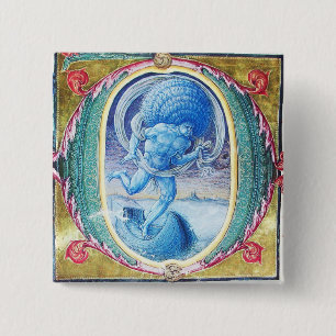 ALLEGORY OF WIND ANTIQUE FLORAL MINIATURE MONOGRAM 2 INCH SQUARE BUTTON
