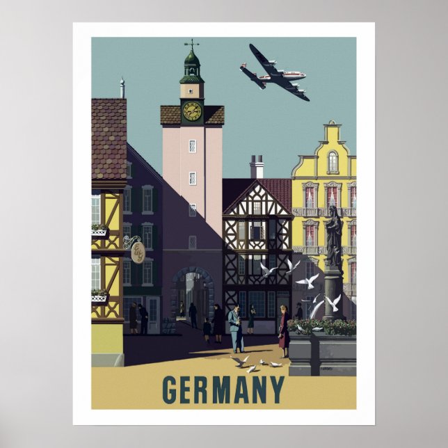 Allemagne, affiche aérienne vintage (Devant)