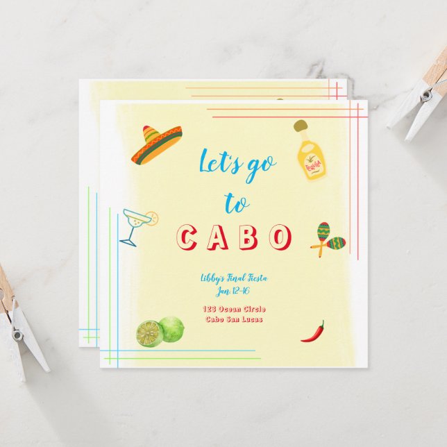 Aller À Cabo Bachelorette Invitation Itinéraire (Devant/Arrière en situation)