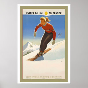 Aller skier en France Affiche vintage ski