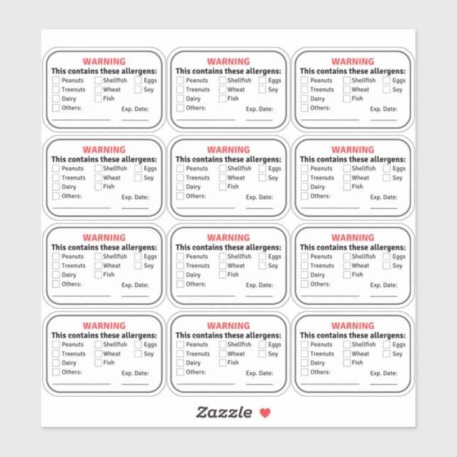 Allergène Étiquettes alimentaires (Feuille)