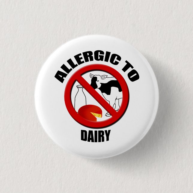 Allergic Dairy Medical Alert Warning Small Button (Front)