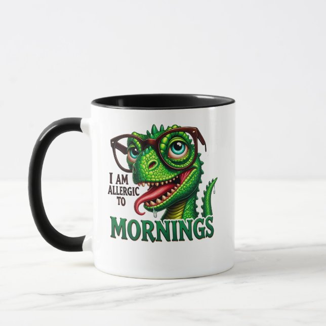 Allergic to Mornings Mug – Funny Animal Quote (Left)