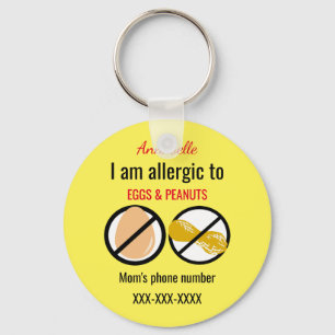 Allergic to Peanuts and Eggs Kids Personalized Keychain