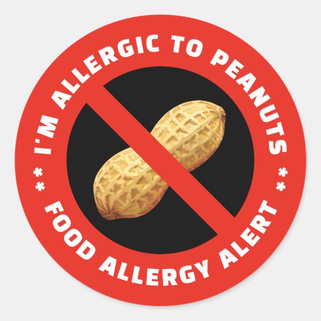 Allergic to peanuts sticker for food alert (Front)