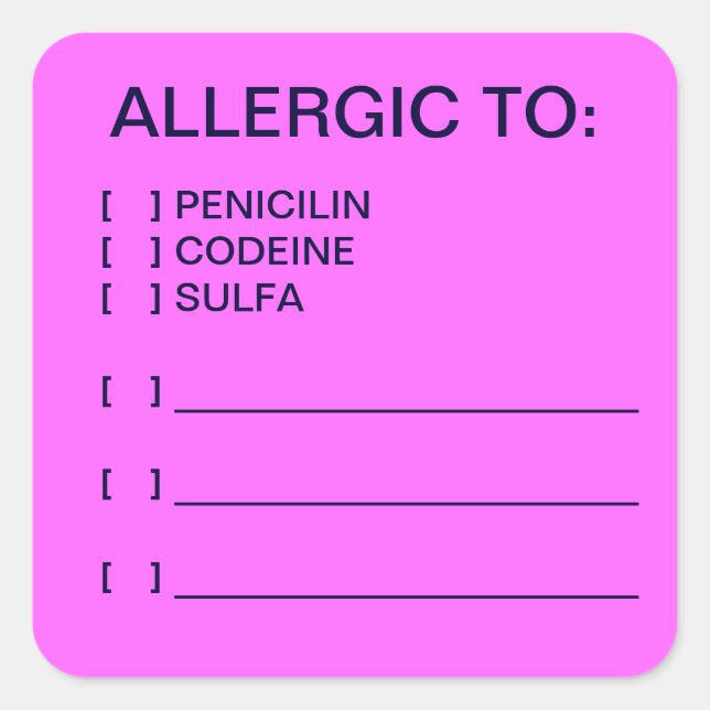 Allergies Médicales Étiquettes (Devant)