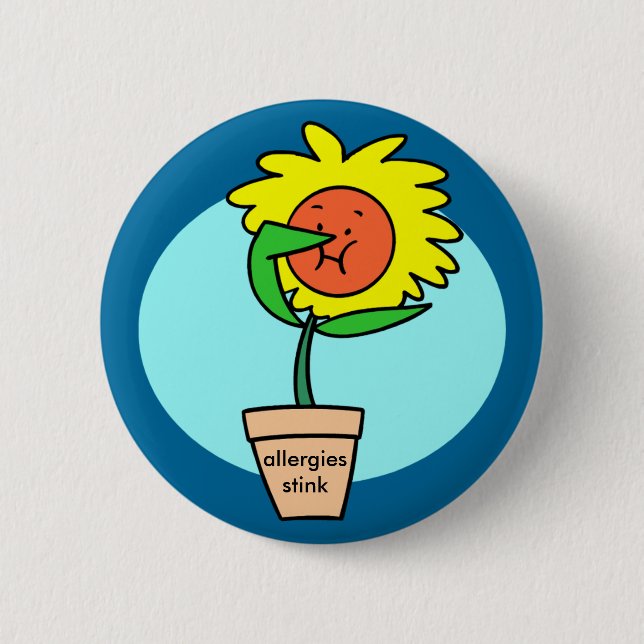 allergies stink, sneezing flower 2 inch round button (Front)