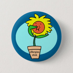 allergies stink, sneezing flower 2 inch round button