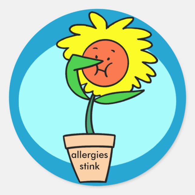 allergies stink, sneezing flower classic round sticker (Front)