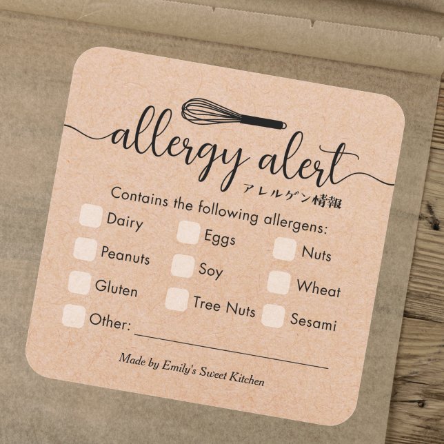 Allergy Alert Allergens Warning Kraft Whisk Square Sticker (Creator Uploaded)