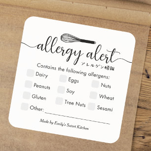 Allergy Alert Allergens Warning Minimalist Whisk Square Sticker