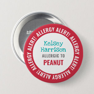 Allergy Alert Customized Kids School 3 Inch Round Button