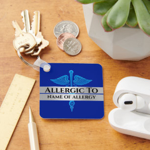 Allergy alert DIY allergic to blue SILVER caduceus Keychain