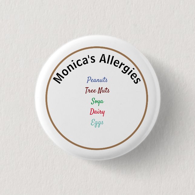 Allergy Alert Editable Name 1 Inch Round Button (Front)
