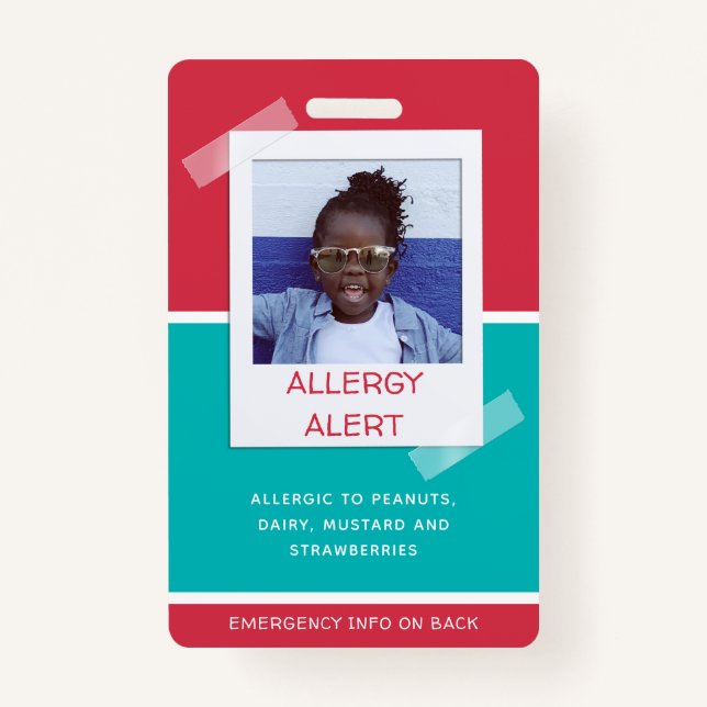 Allergy Alert Kids Photo Medical Emergency Daycare Badge (Front)