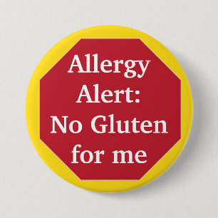 Allergy Alert:  No Gluten 3 Inch Round Button