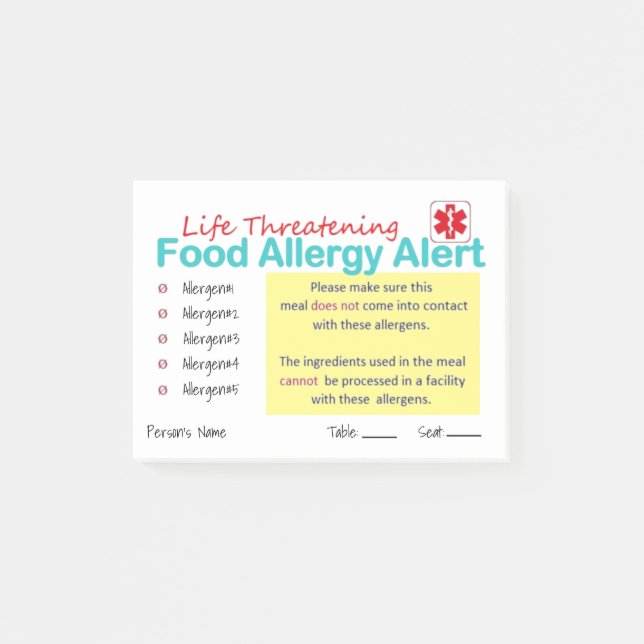 Allergy Alert Pad (50 sheets per pad) Post-it Notes (Front)